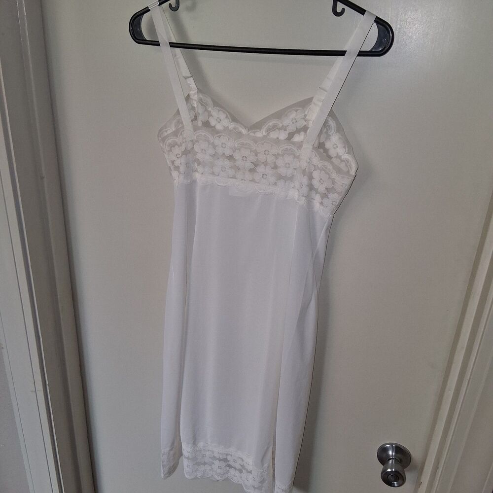 Vintage 60s Philmaid White Nylon Slip Dress S/M Romantic Lace Coquette Feminine - Picture 6 of 12